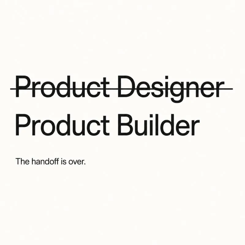 The words Product Designer struck through, with Product Builder below it, and the line: The handoff is over.